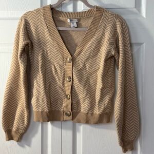 Sincerely Jules tan and cream chevron cardigan small